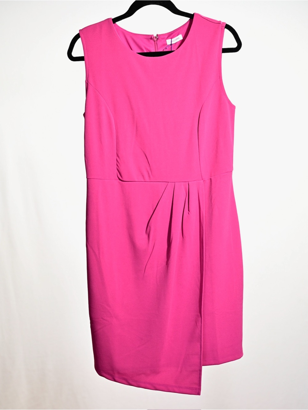 Sleeveless Hot Pink Sheath Dress with Front Pleat
